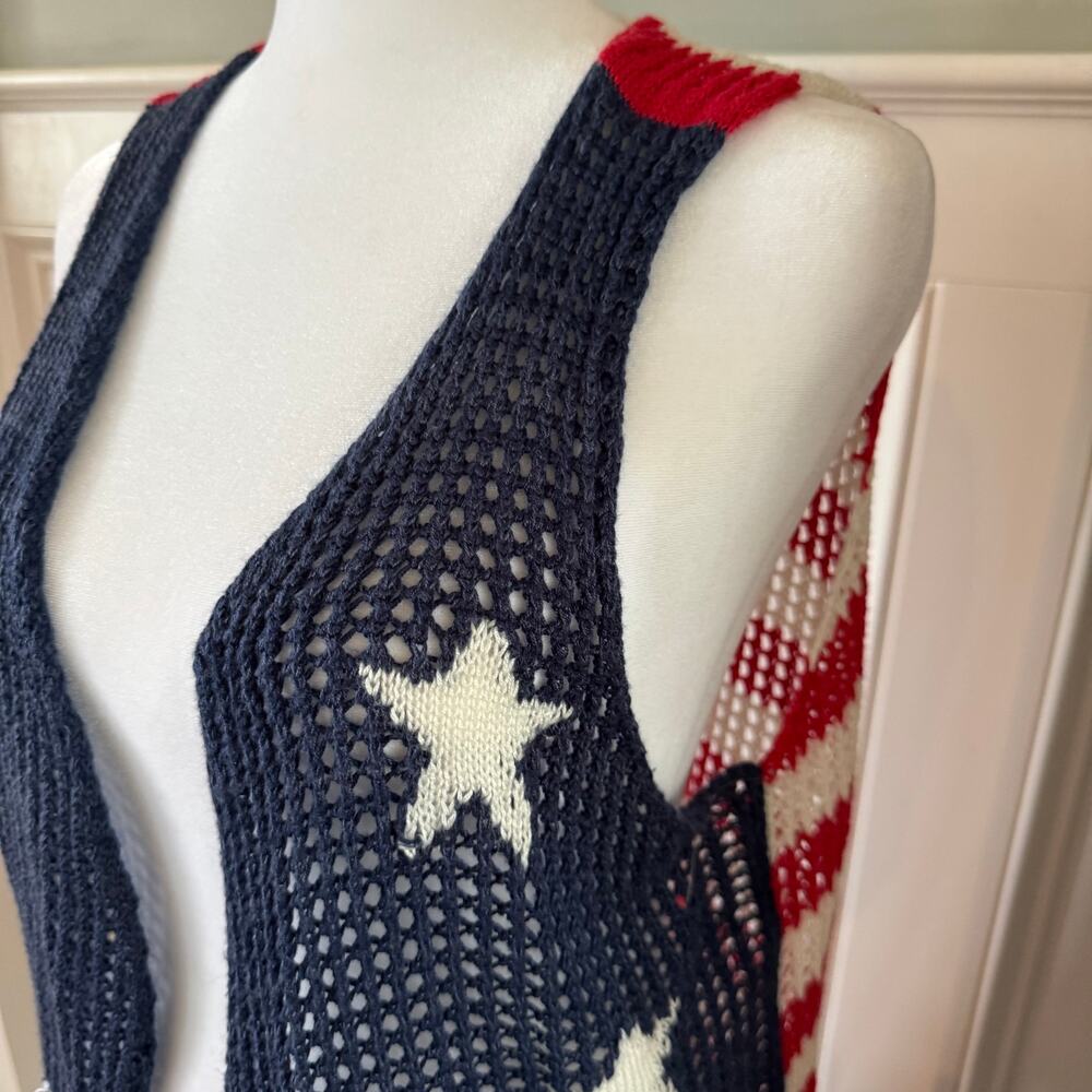Cloud Chaser USA Flag Fringe Vest Large Patriotic Stars Stripes Open Front - Picture 3 of 10